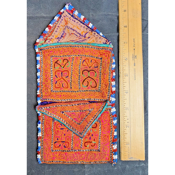 Kuchi Embroidered Pouch Wallet Central Asian Handmade Red-White-Blue Bead2 - Picture 3 of 8